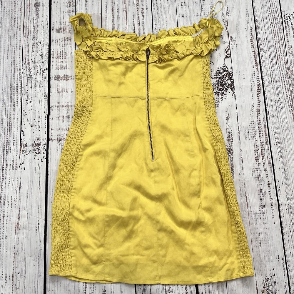 ASTR The Label Yellow Lemon Mini Dress Womens L Linen Blend Shirred Side Resort - Picture 8 of 9